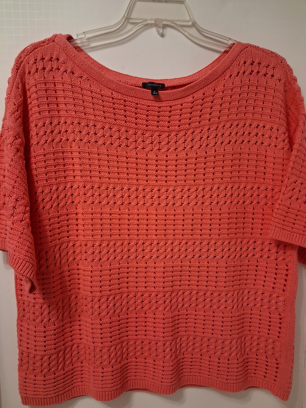 Cable Knit Openwork Coral Sweater Top by Talbots